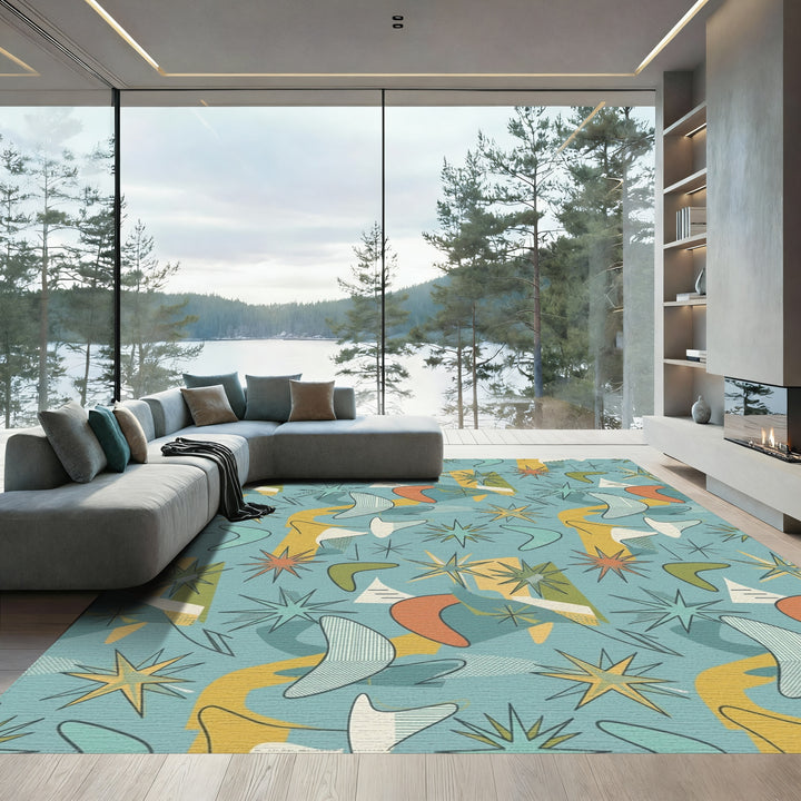 Retro Starburst Boomerang Abstraction Rug