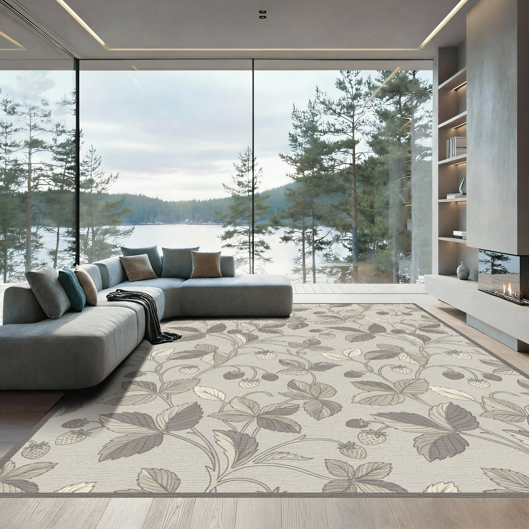 Neutral Strawberry Vine Scroll Rug