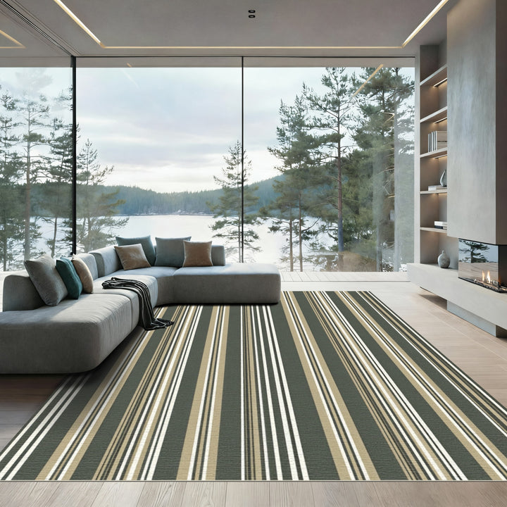 Classic Gray Khaki White Striped Rug
