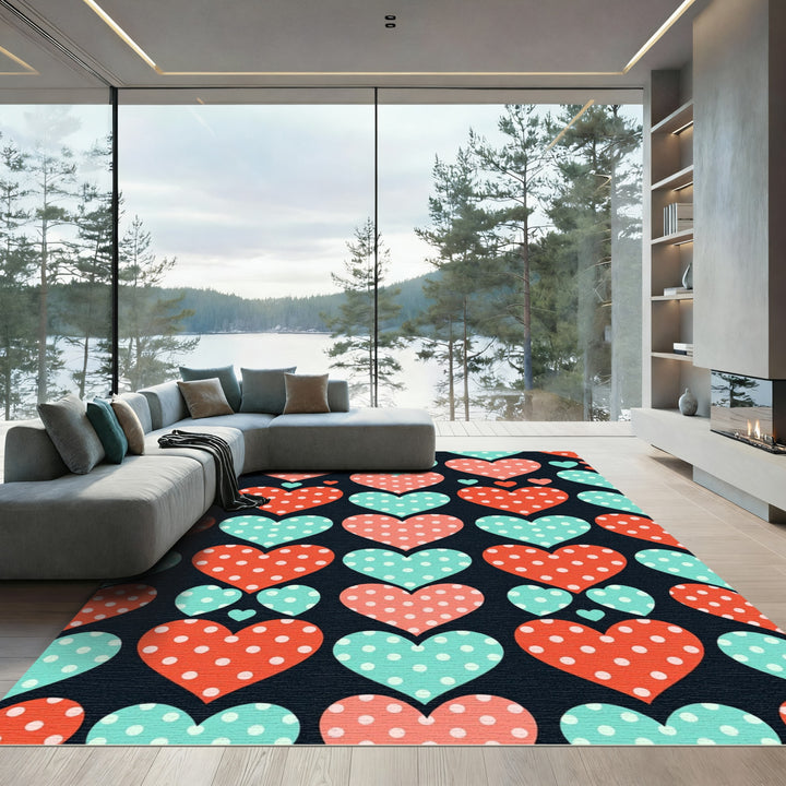 Polka Dot Hearts Black Rug