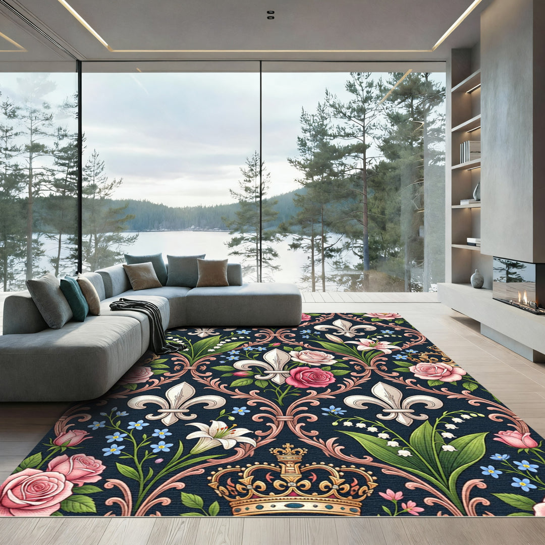 Royal Pink Rose Lily Fleur-de-lis Rug
