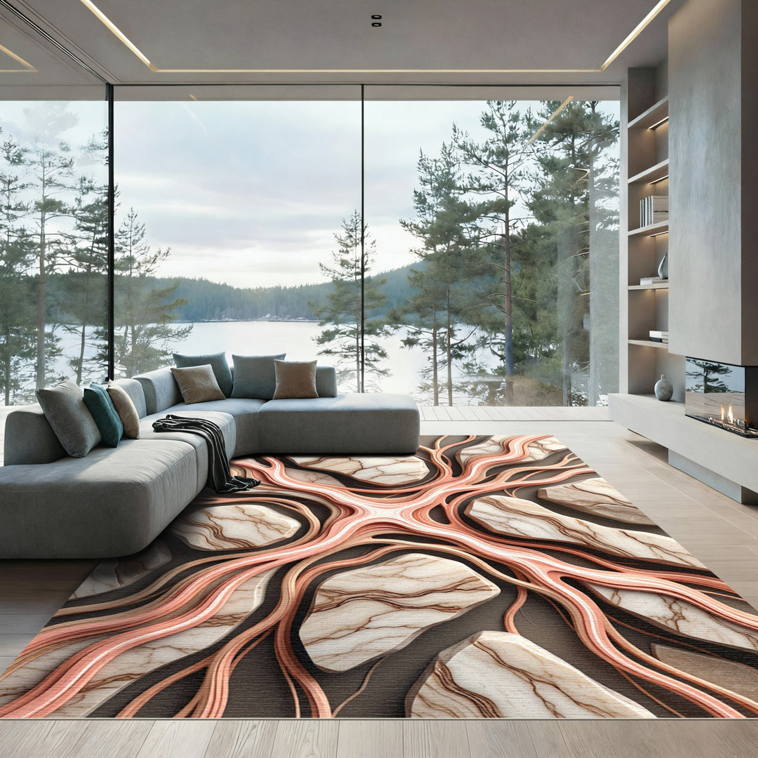 Coral Veins Marble Abstract Organic Rug