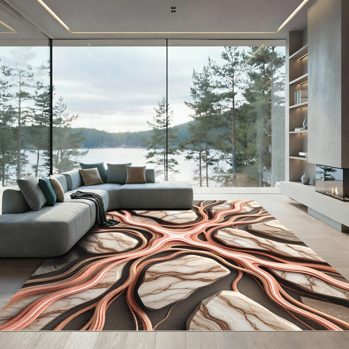 Coral Veins Marble Abstract Organic Rug