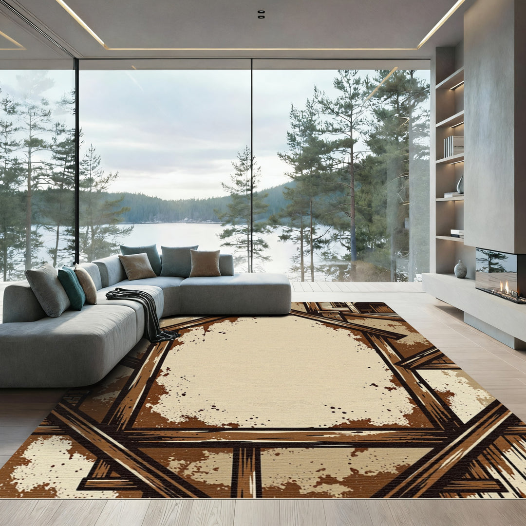 Rustic Wooden Barn House Frame Rug
