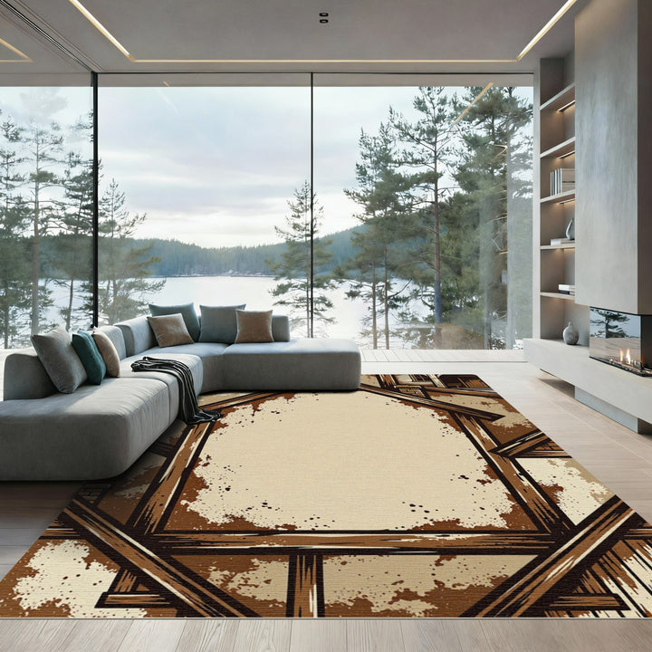 Rustic Wooden Barn House Frame Rug