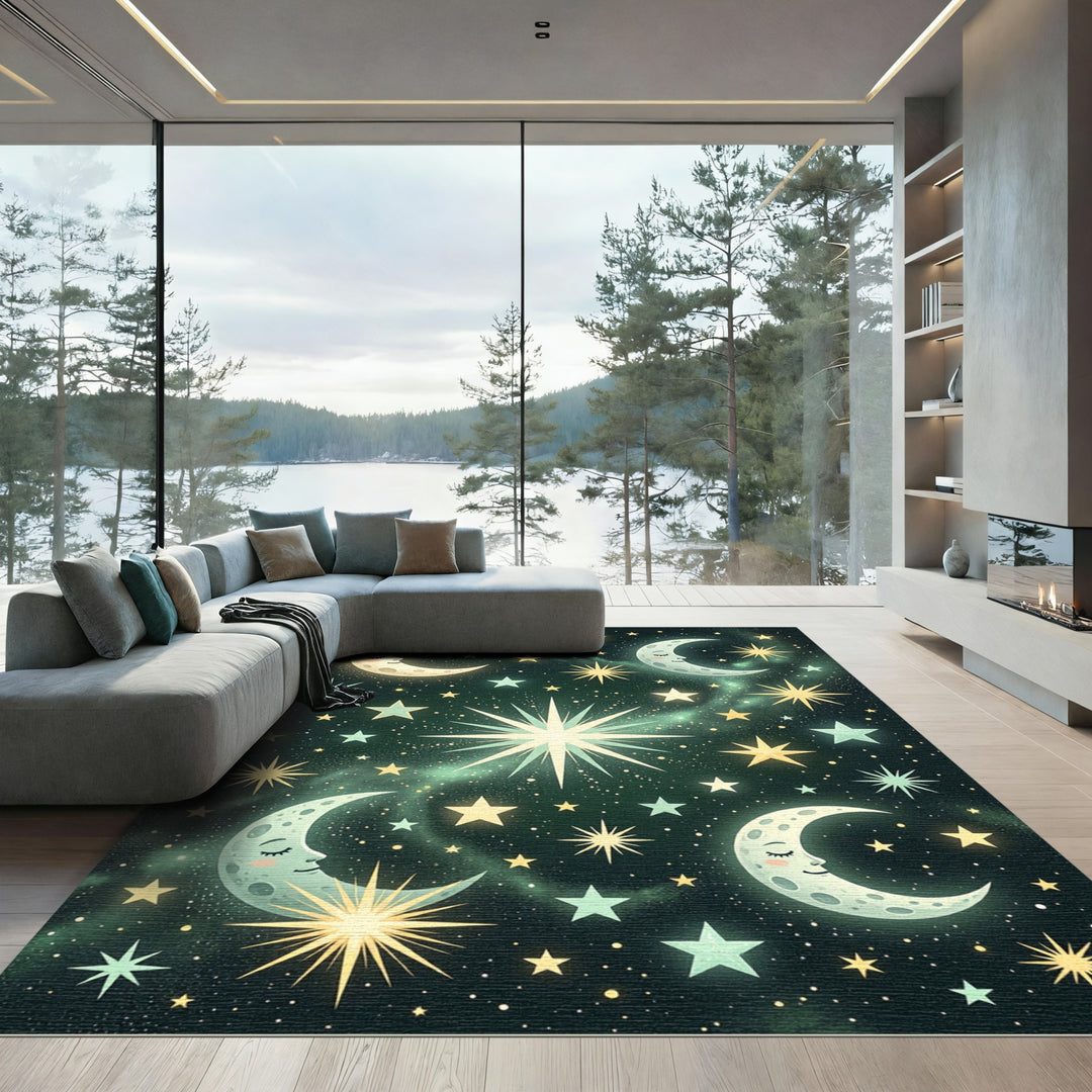 Celestial Moon and Starry Night Rug