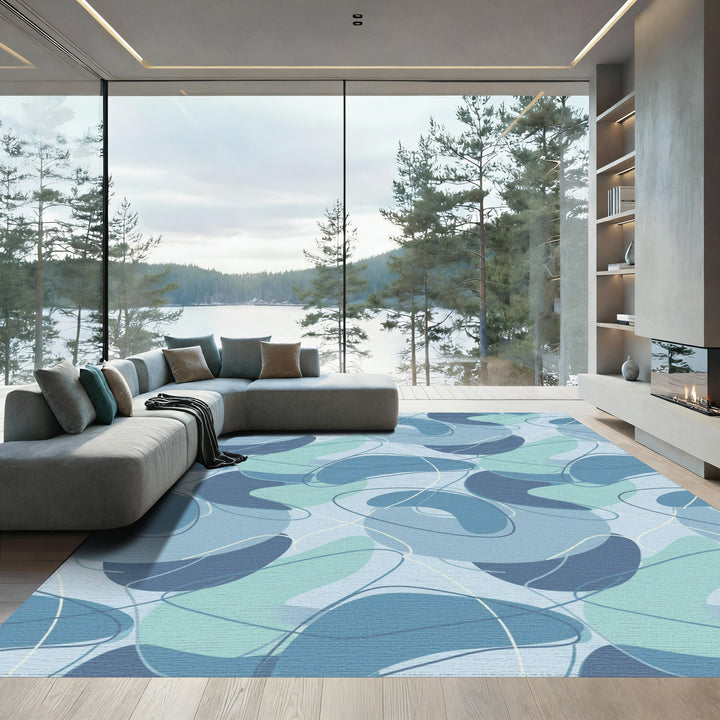 Aqua Blue Abstract Blobs Swirls Rug