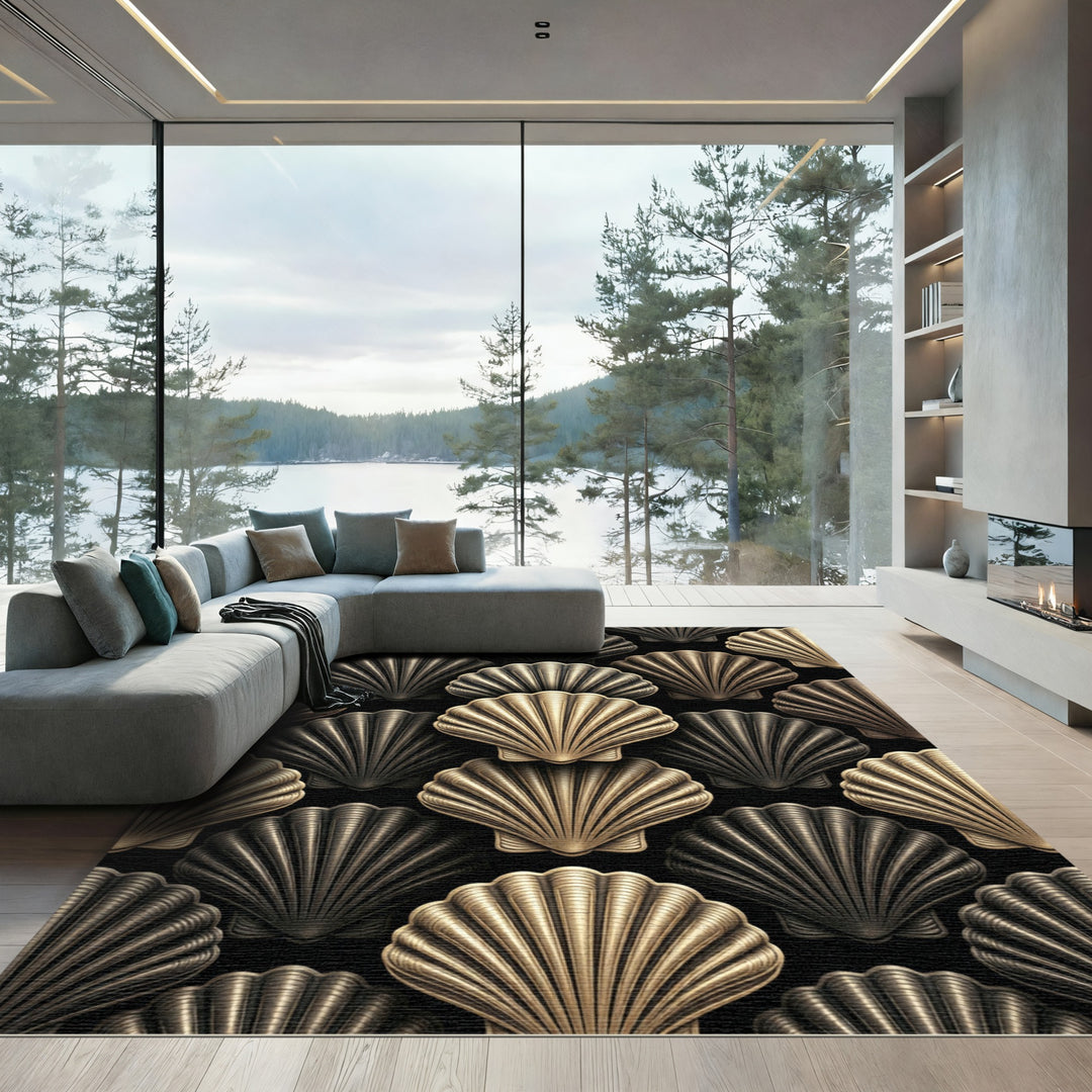 Luxurious Gold Black Shell Rug