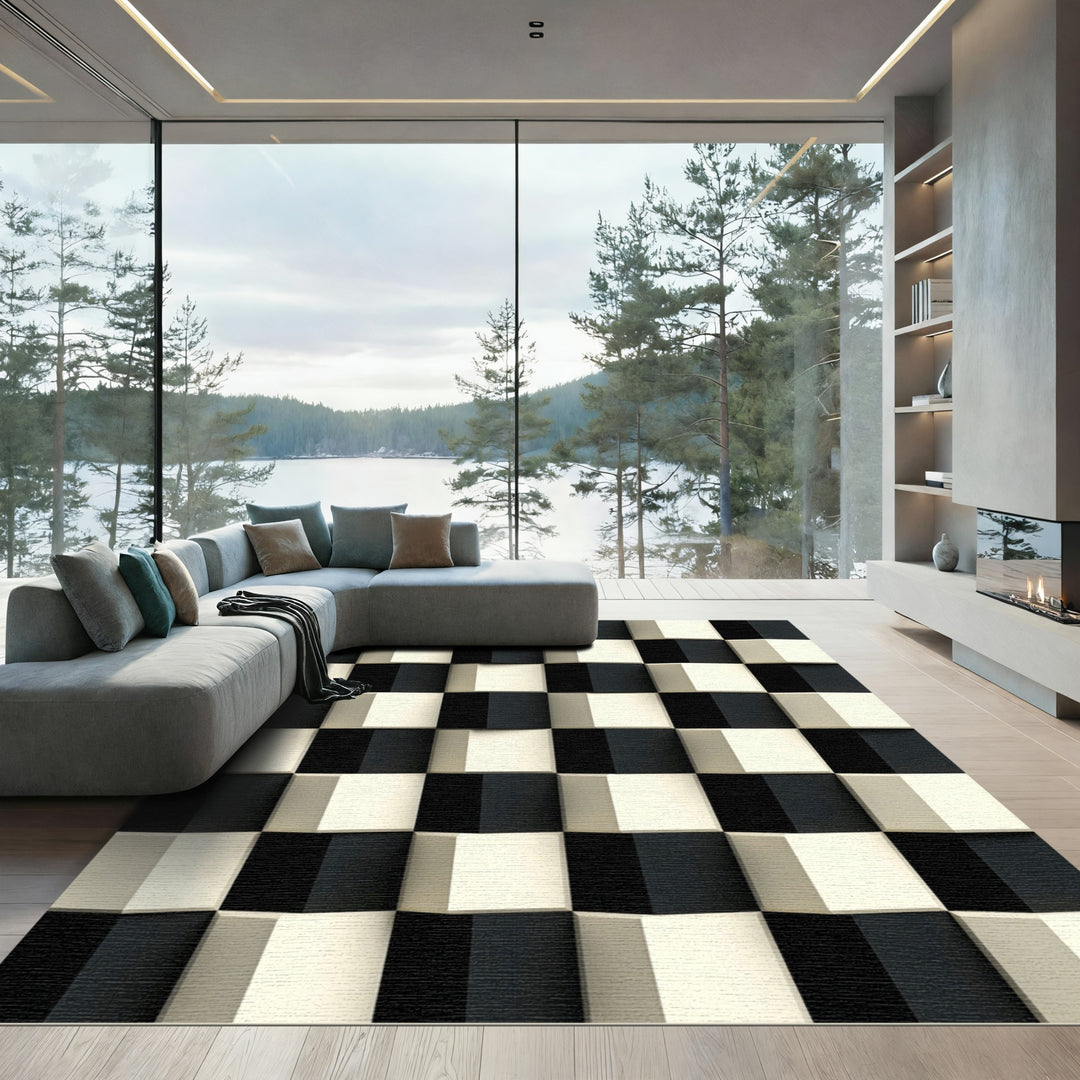 Black Cream Cube Optical Illusion Rug