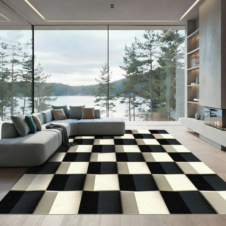 Black Cream Cube Optical Illusion Rug