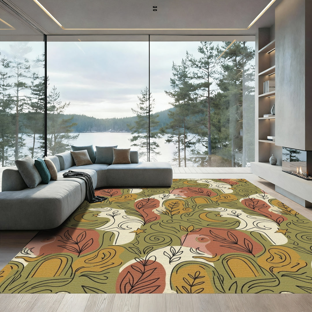Earthy Abstract Celestial Botanical Elements Rug