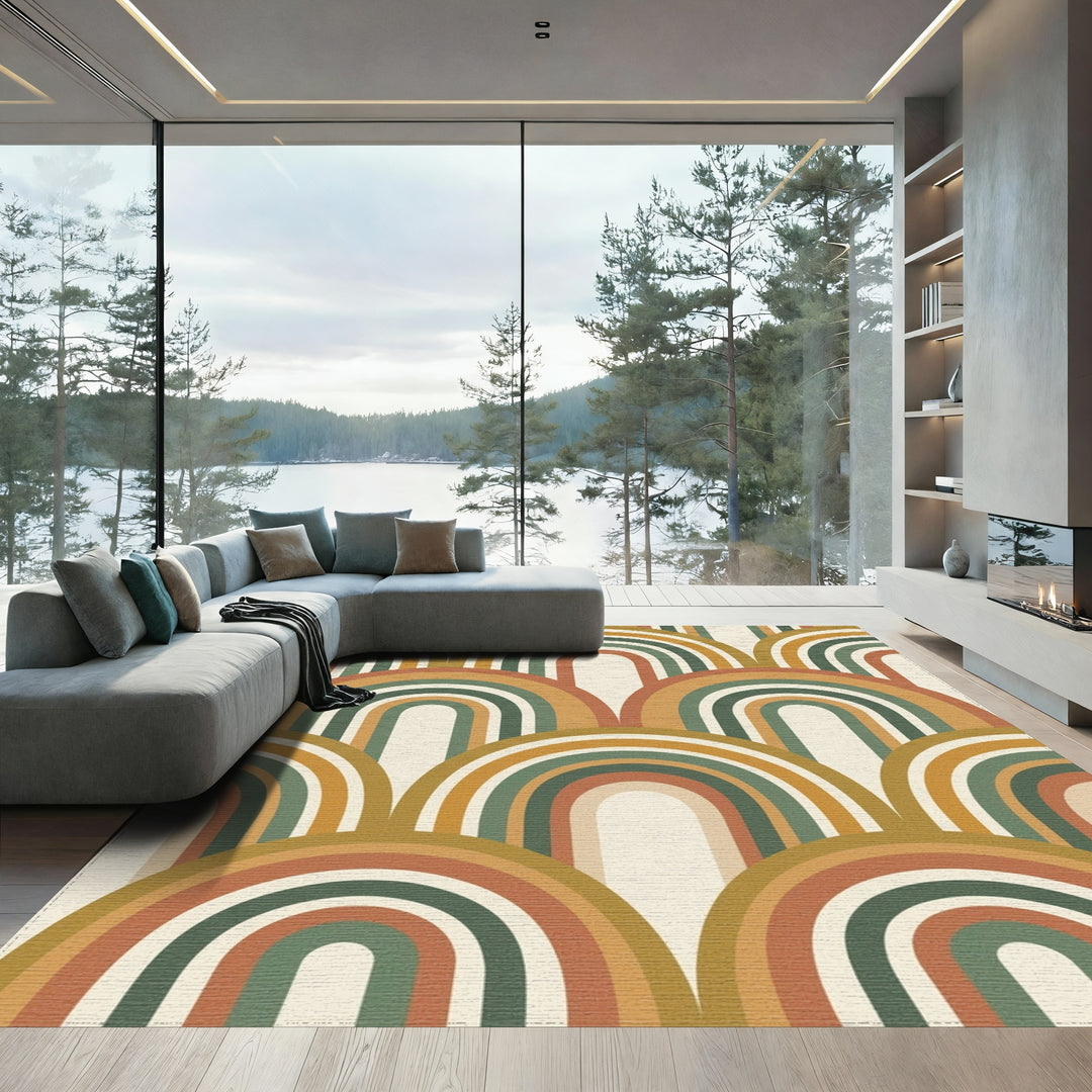Retro Earthy Tone Arch Rainbow Rug