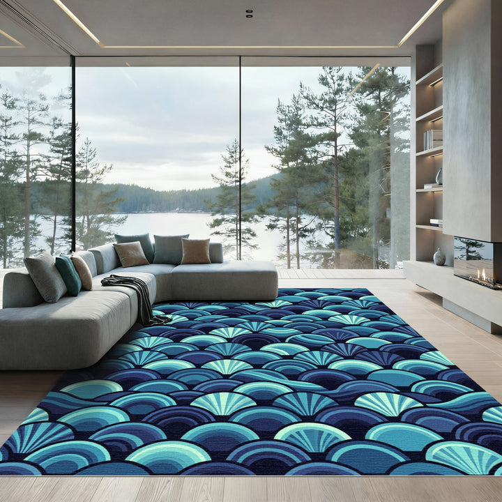 Deep Blue Wave Scale Composition Rug