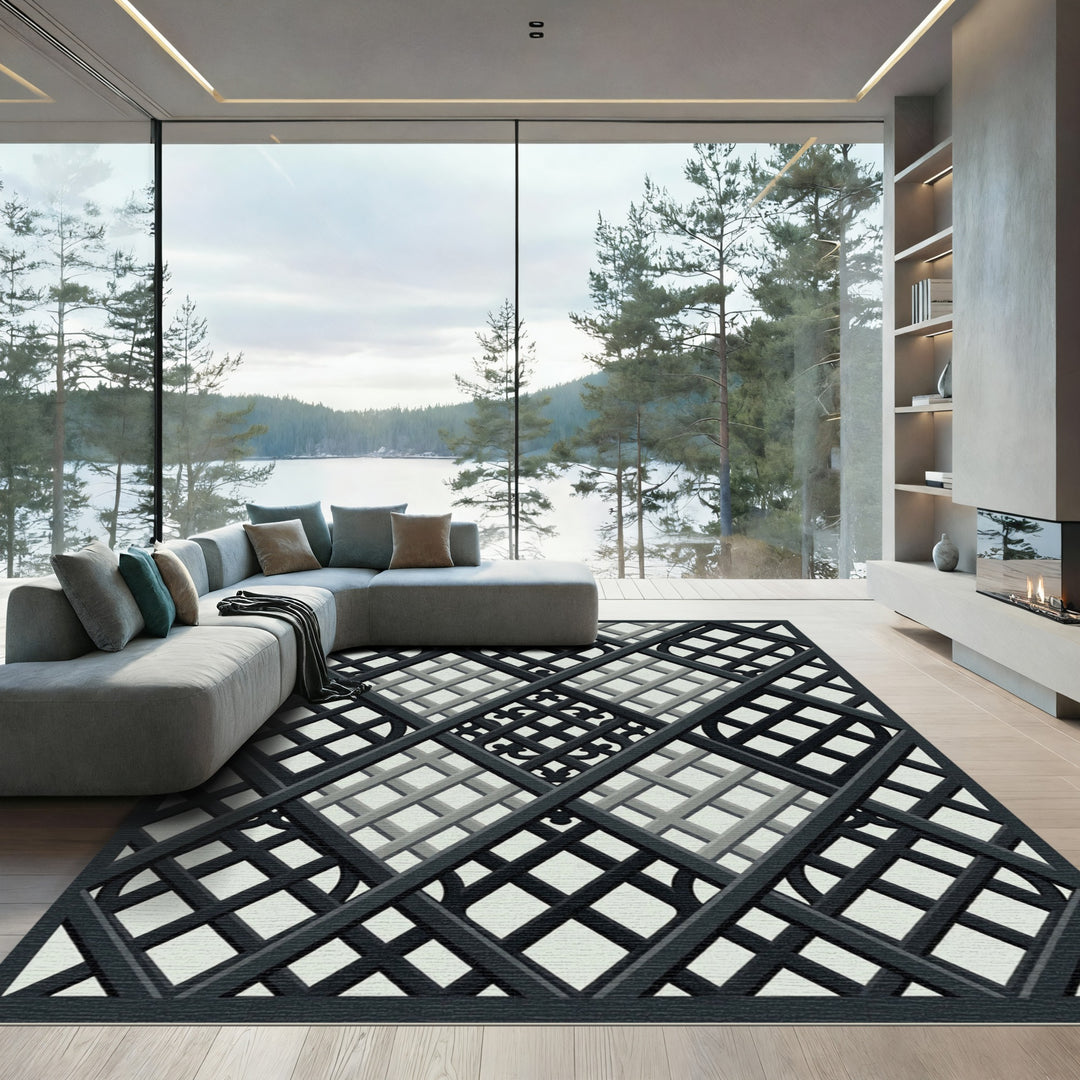 Dark Gray Intersecting Lattice Rug