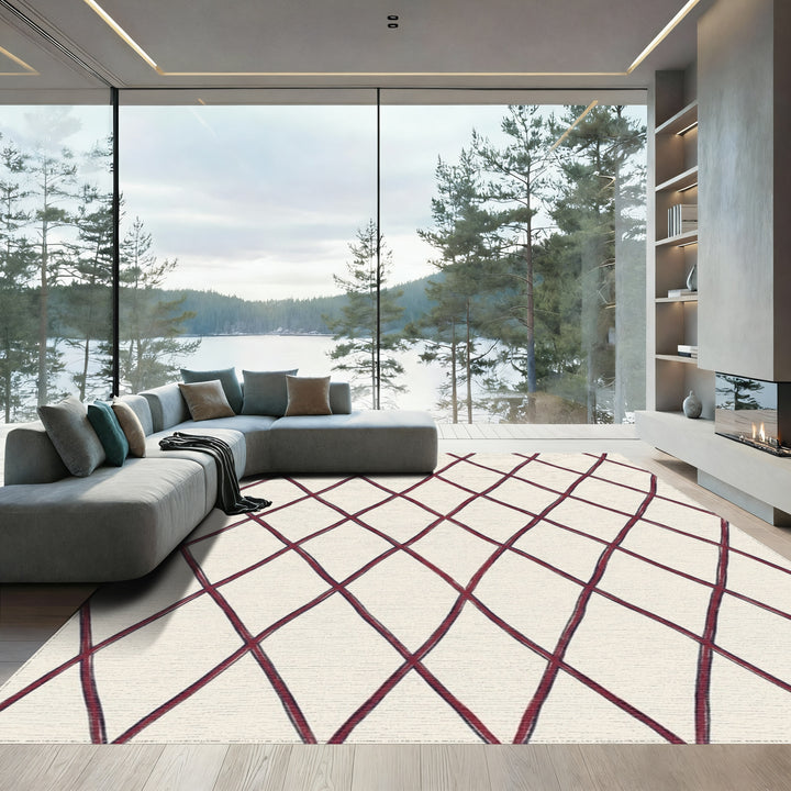 Crimson Woven Diamond Lattice Rug