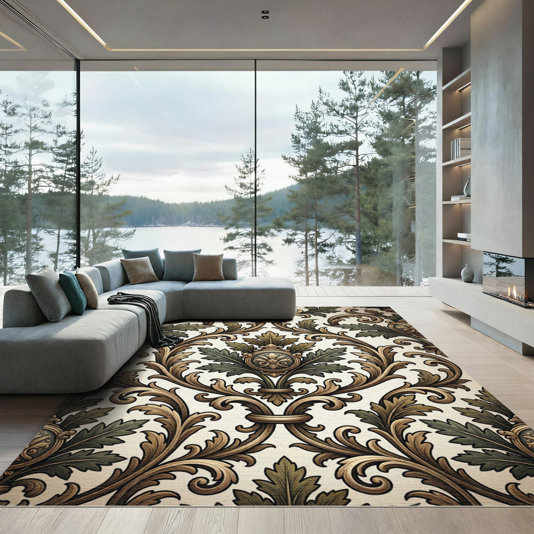 Ornate Golden Acanthus Leaf Rug