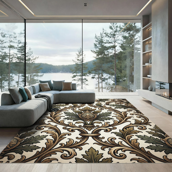 Ornate Golden Acanthus Leaf Rug