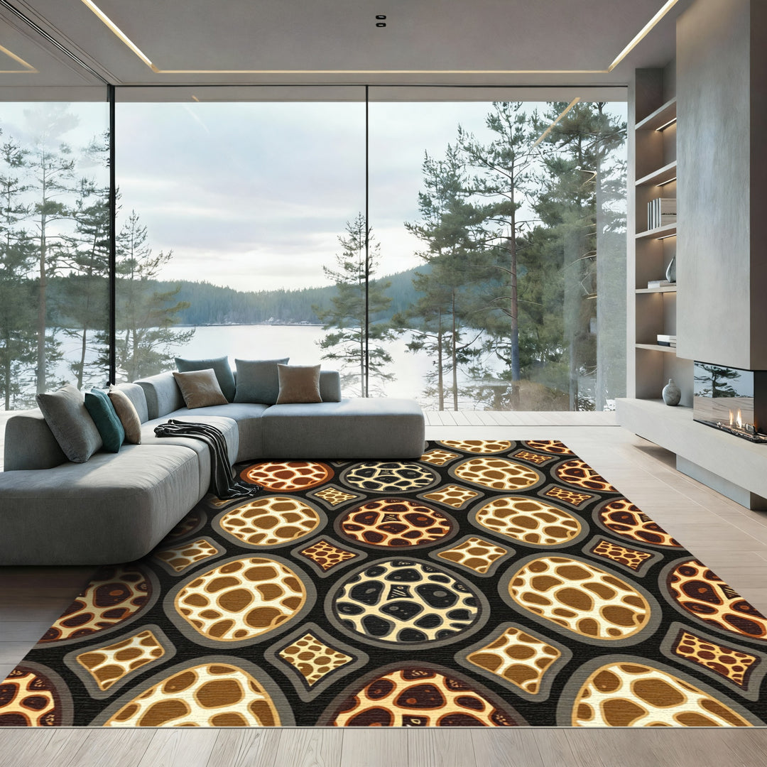 Brown Tan Animal Print Egg Shaped Rug