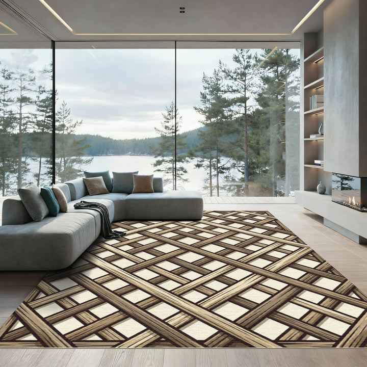 Woven Wood Lattice Diagonal Rug