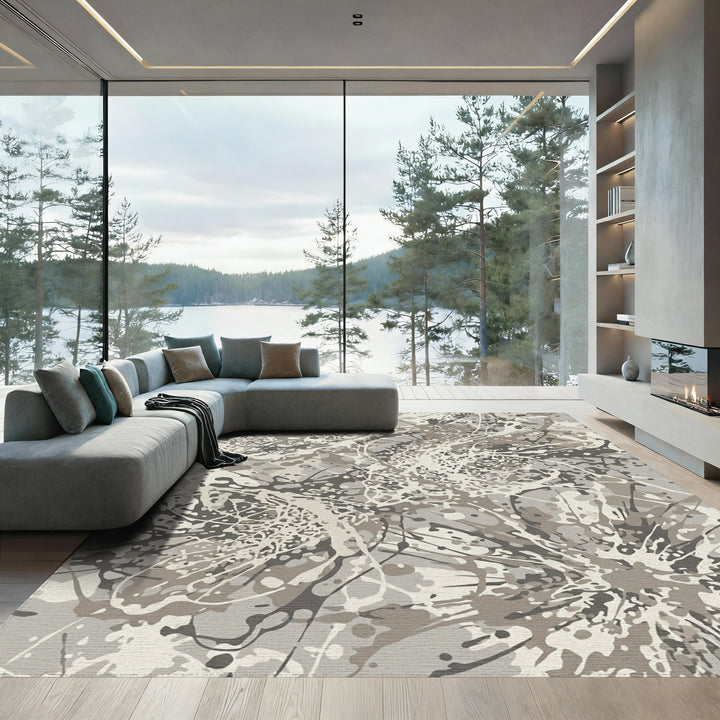 Monochrome Splatter Abstract Flow Rug