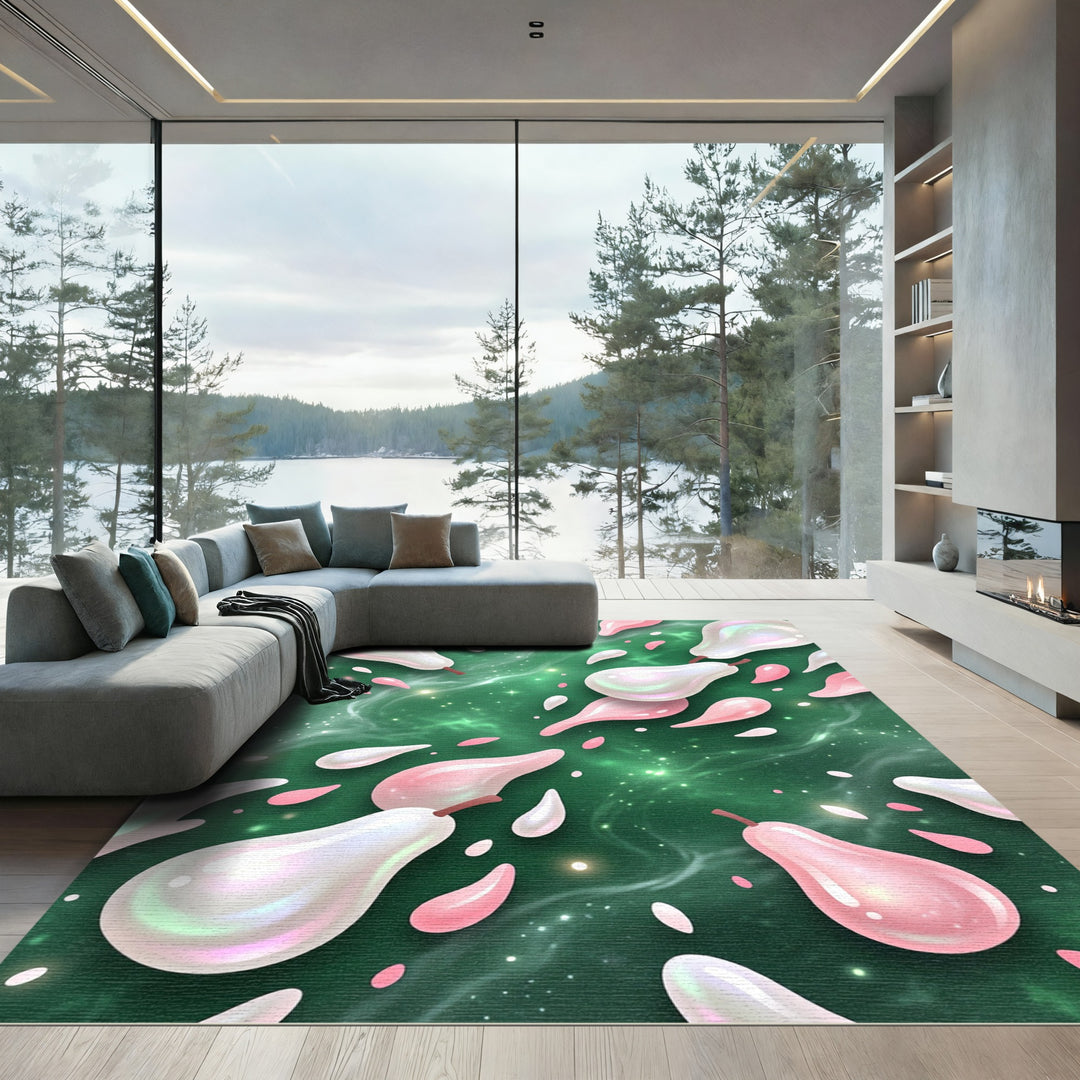 Pear and Pink Droplet Swirl Rug