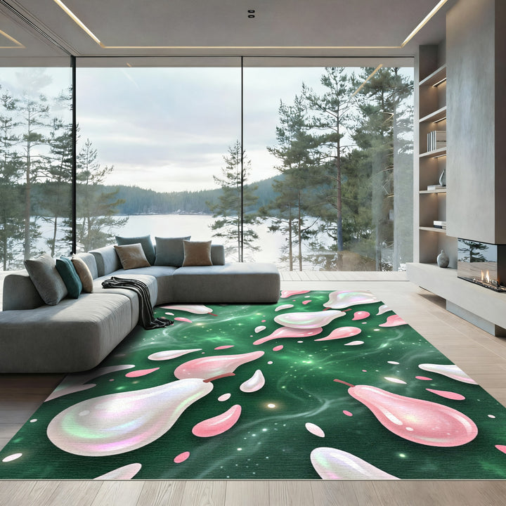 Pear and Pink Droplet Swirl Rug