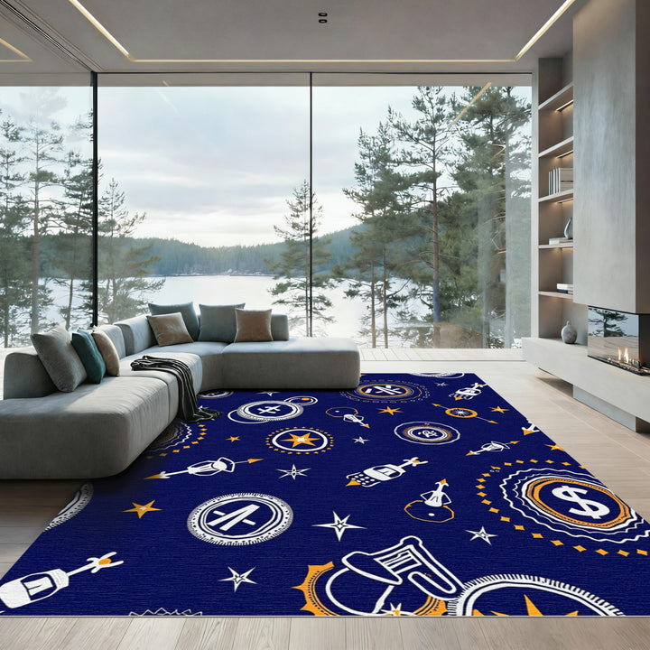 Retro Space Rocket Guitar Starburst medallion Rug