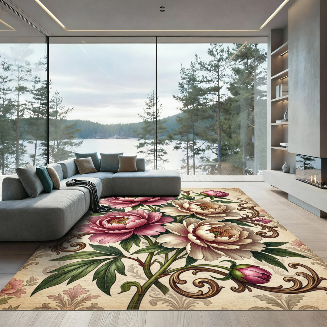 Vintage Floral Silk Peony Rug