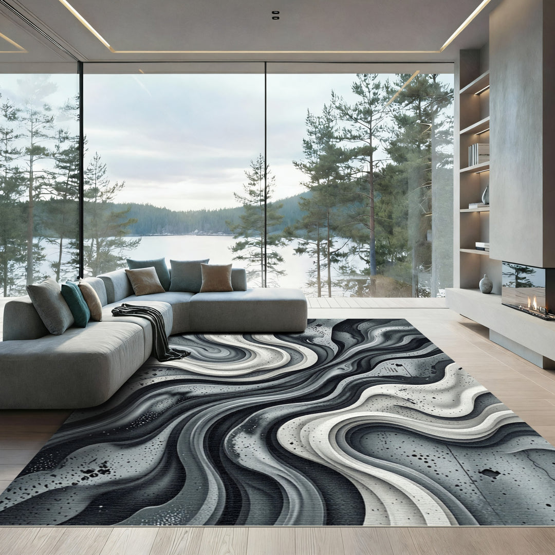 Monochromatic Abstract Swirl Paper Cut Rug
