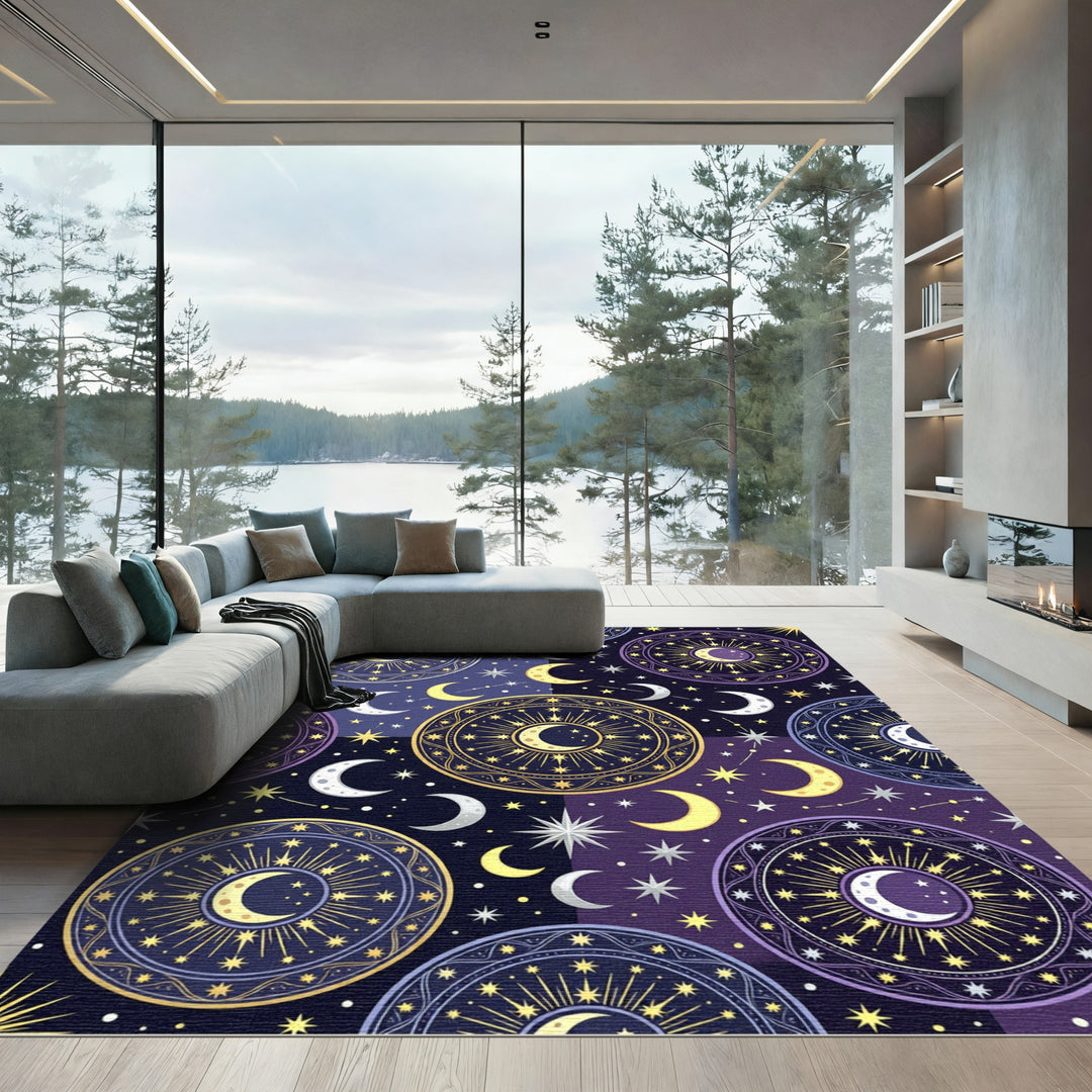 Celestial Moon Stars Medallion Rug