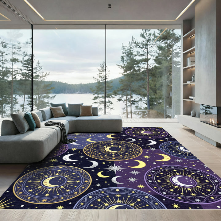 Celestial Moon Stars Medallion Rug