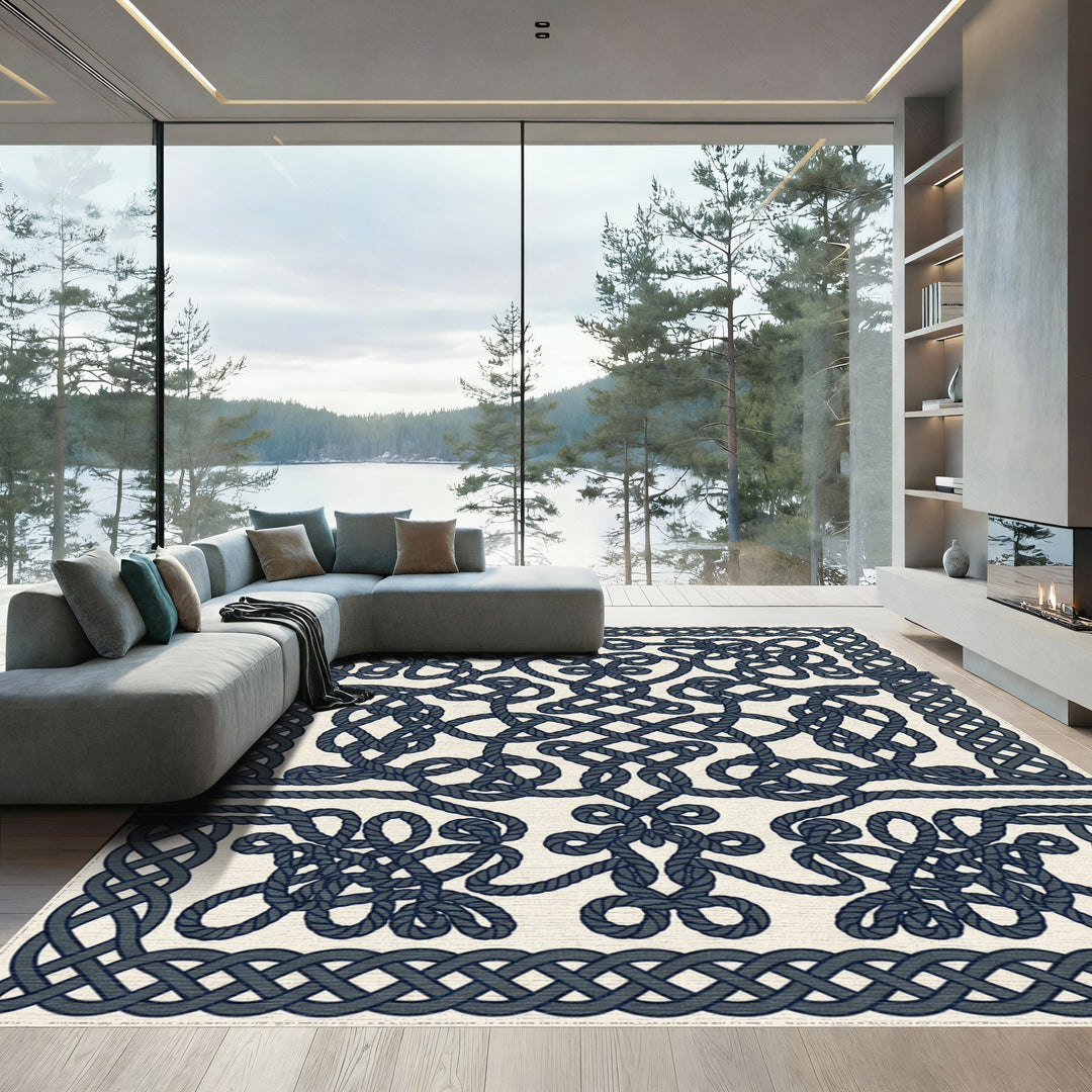 Navy Rope Knot Border Rug