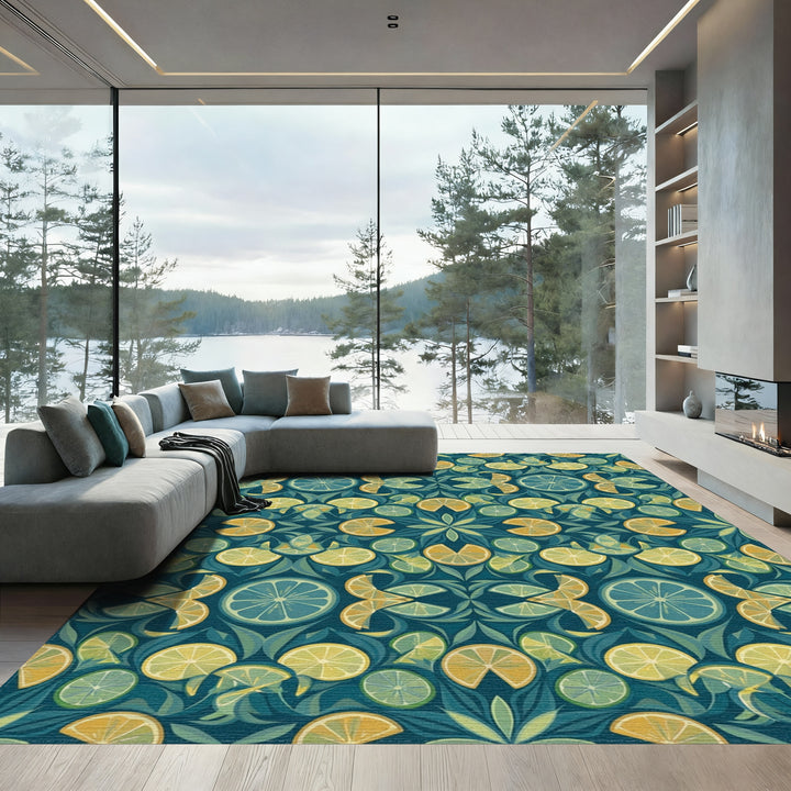 Citrus Medley Teal Botanical Fabric Rug