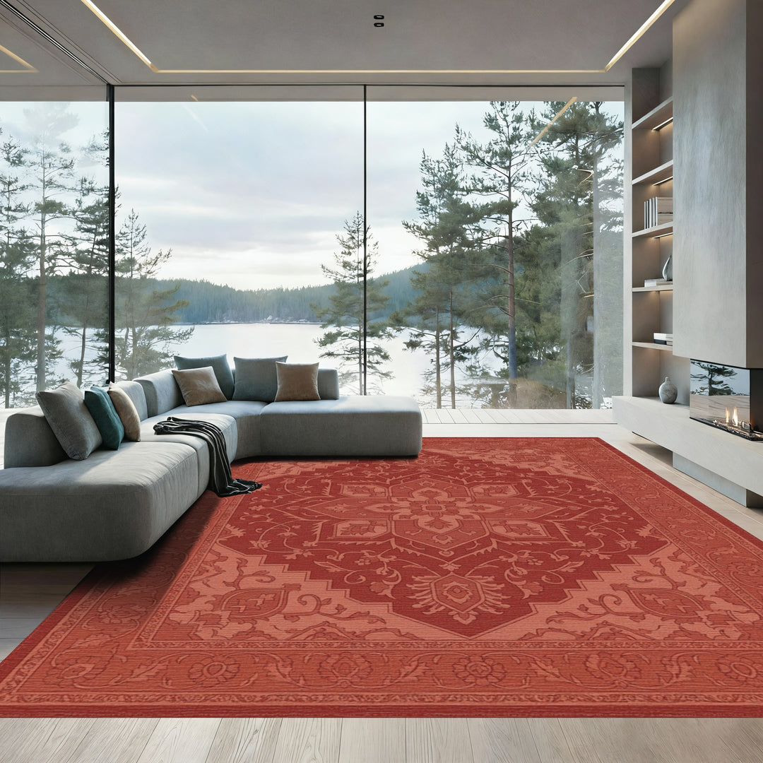 Terracotta Floral Medallion Repeating Ornament Rug