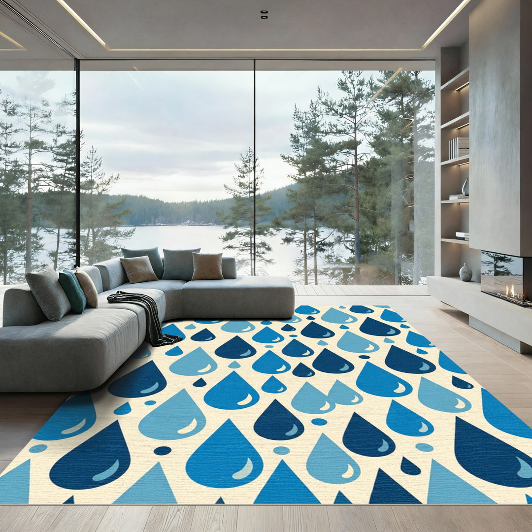 Blue Droplets Falling Rain Rug