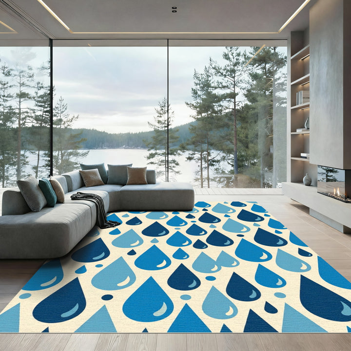 Blue Droplets Falling Rain Rug