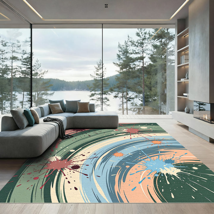 Vibrant Splatter Paint Swirl Rug