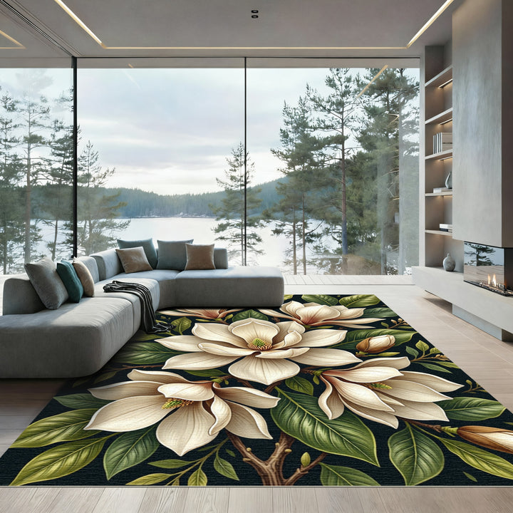 Cream Magnolia Blossom Branch Rug