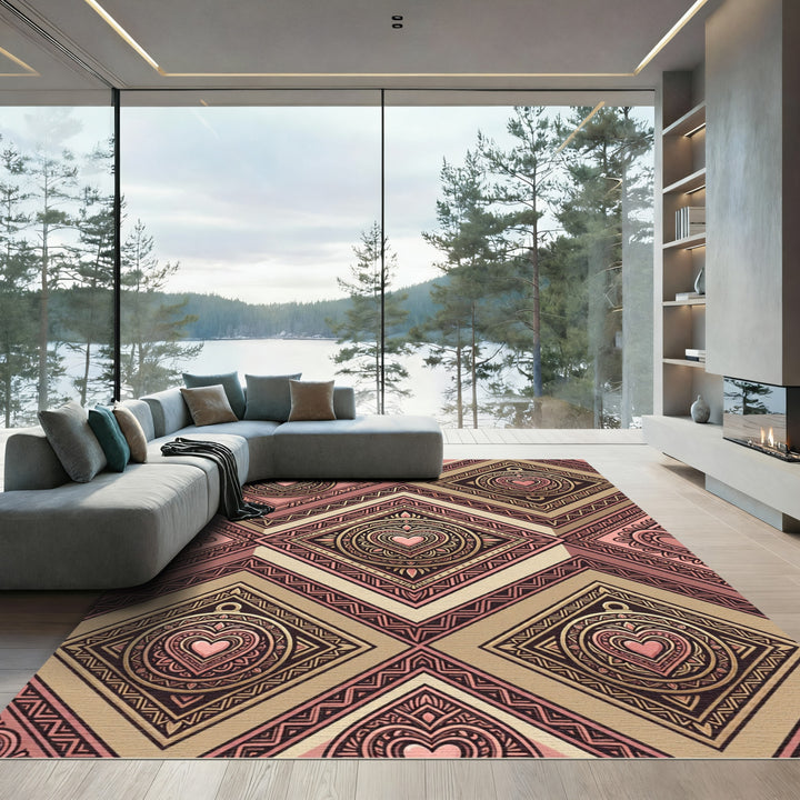 Romantic Pink Gold Heart Jewel Rug
