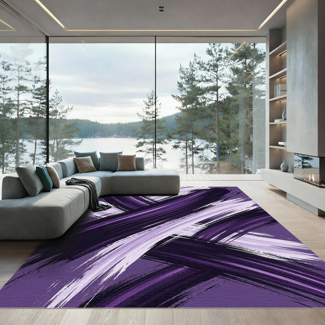 Abstract Purple Brush Stroke Rug