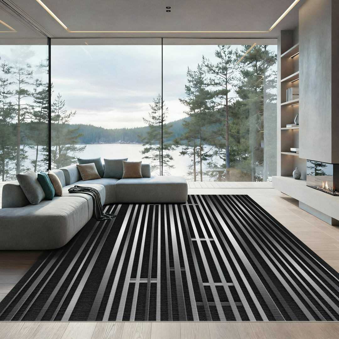 Silver Modern Vertical Stripe Rug