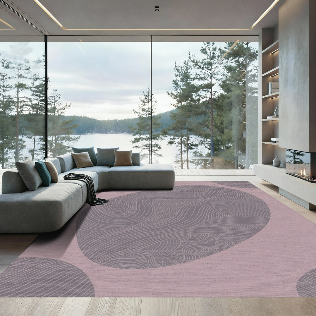 Mauve Abstract Wavy Line Organic Shapes Rug