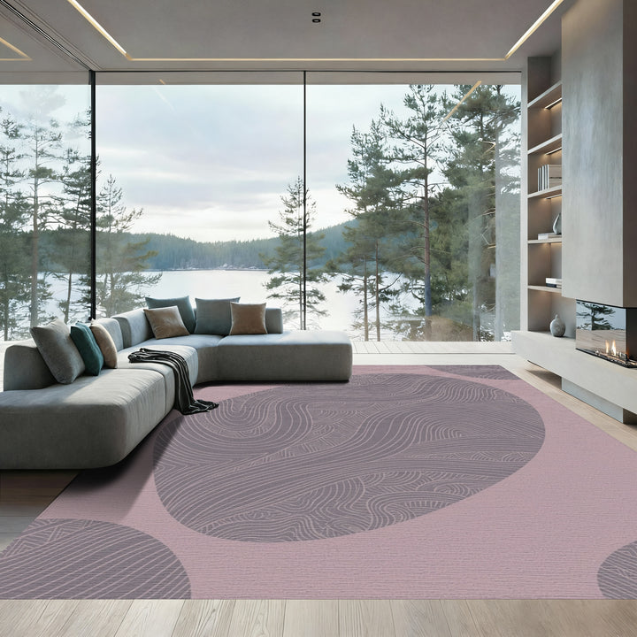 Mauve Abstract Wavy Line Organic Shapes Rug