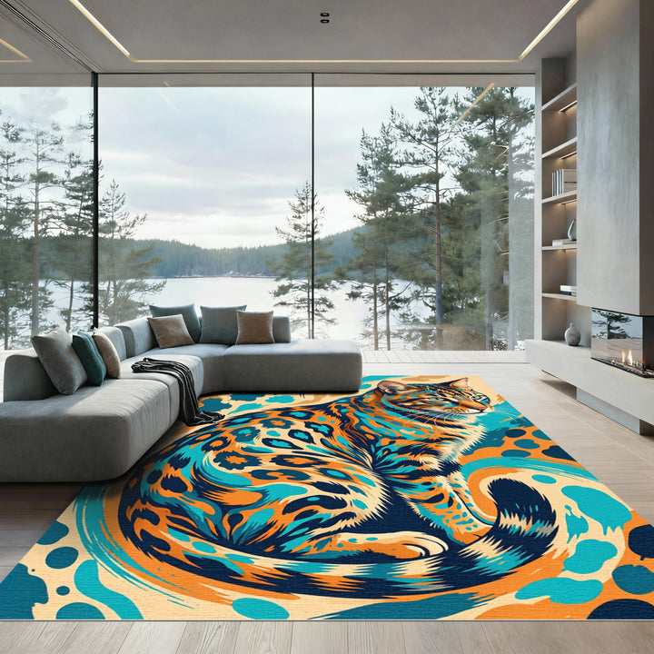 Vibrant Abstract Bengal Cat Swirl Rug