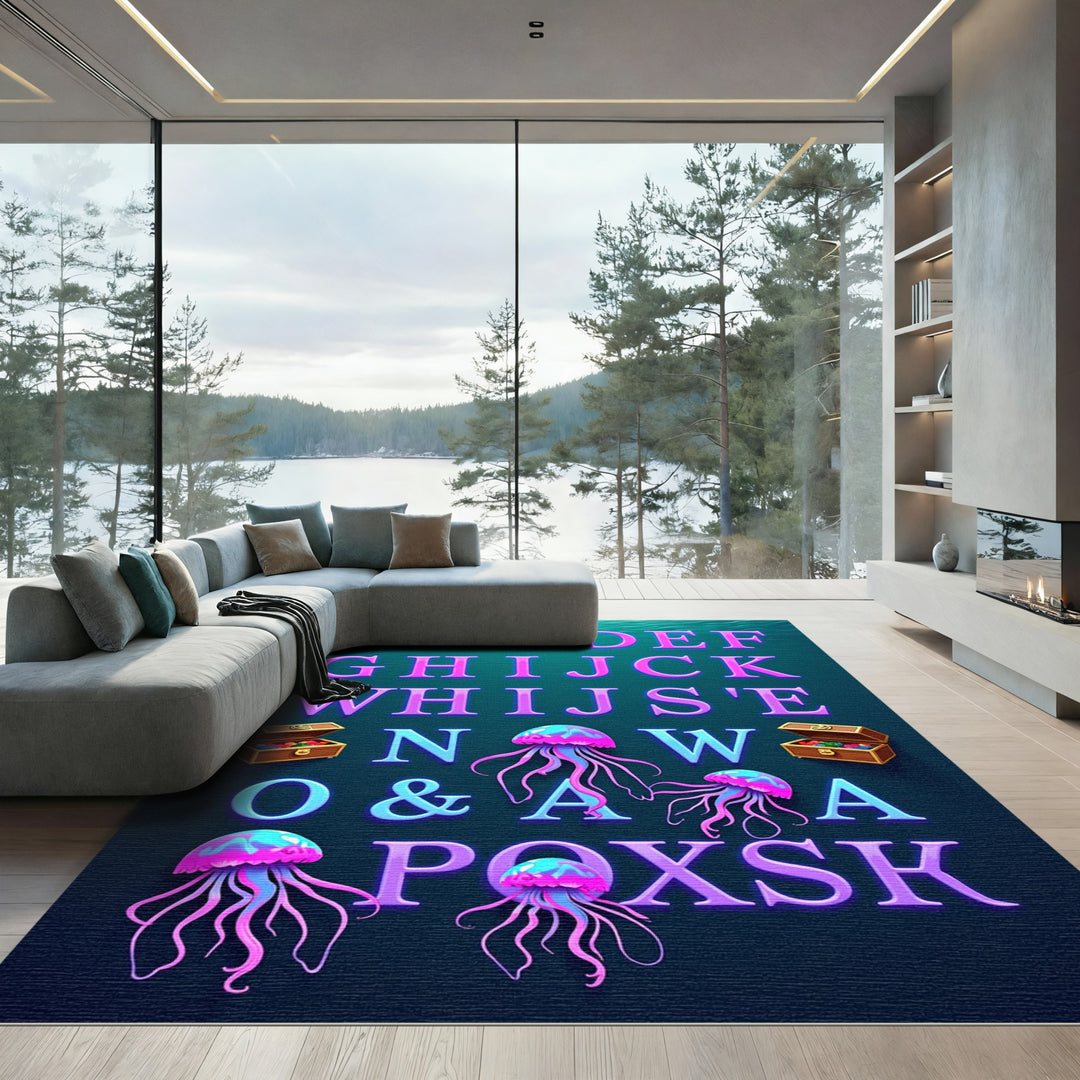 Oceanic Jellyfish Alphabet Treasures Rug
