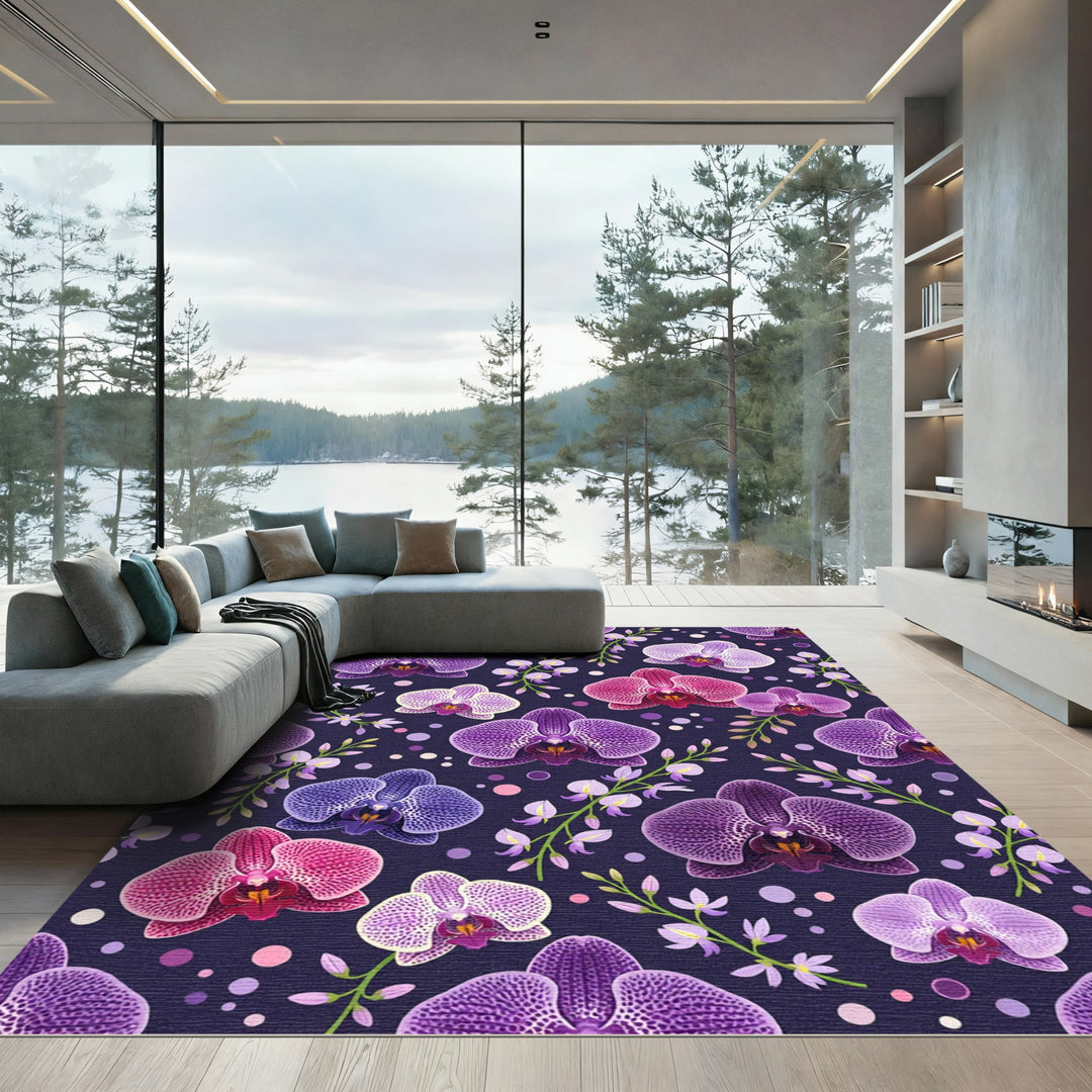 Elegant Purple Orchid Floral Garden Rug