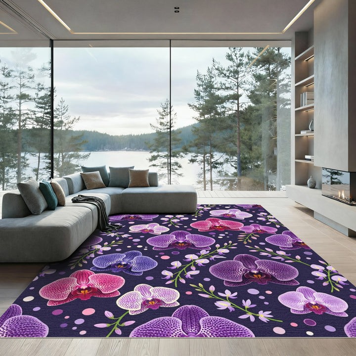 Elegant Purple Orchid Floral Garden Rug