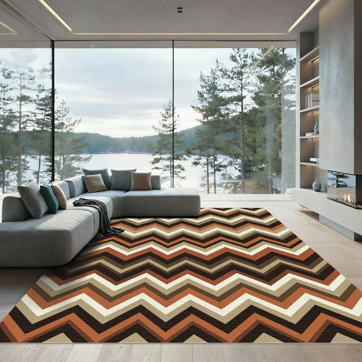 Earthy Terracotta Zigzag Chevron Stripes Rug