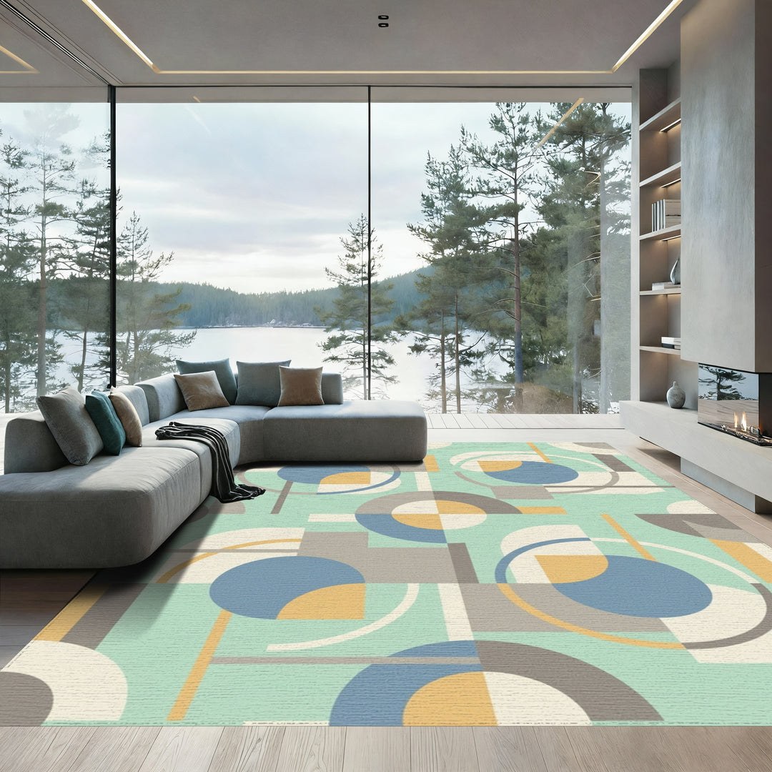 Geometric Midcentury Modern Circles Rug
