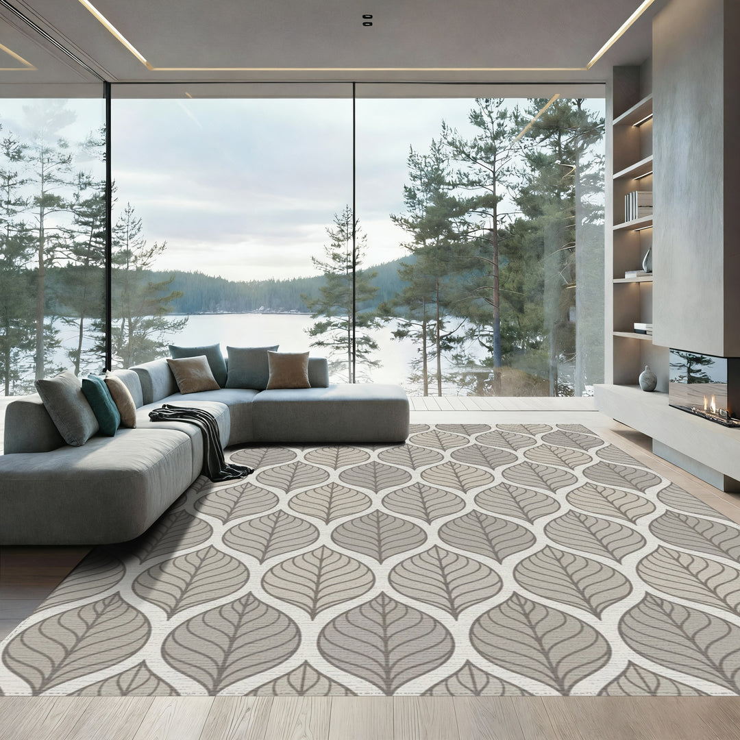Neutral Tone Leafy Vine Repeat Rug